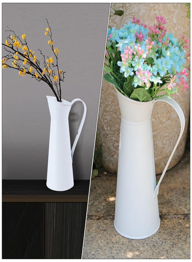 MERRYHAPY Dried Flower Vase - White Metal Pitcher Vase for Home D Cor Galvanized Flower Container Vintage Style 10 Inch Tall Metal for Flowers - Image 2